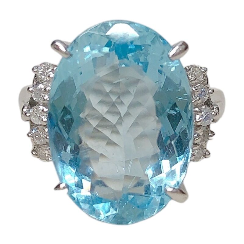 ◆◇PT/プラチナ900アクワマリンリング　9.10ｃｔ/10.35g/11号　ダイヤ0.52　◇◆ アクアマリン 21.33ct リング 12号 PT900 プラチナ 指輪 ダイヤモンド アクワマリン オーバル 楕円 ダイヤ取り巻き 二重取り巻き  ギフト プレゼント 贈り物 ご褒美 大ぶり 目立つ 大粒 3月誕生石新品ジュエリー送料無料 | アイマス