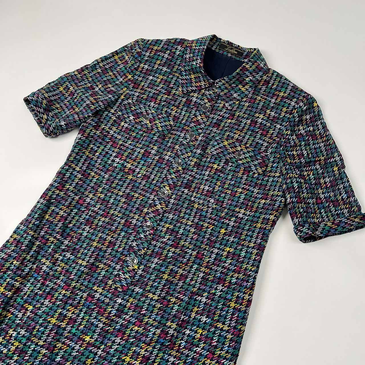 Leilian レリアン 千鳥格子風 マルチ チェック 半袖 ロング ワンピース