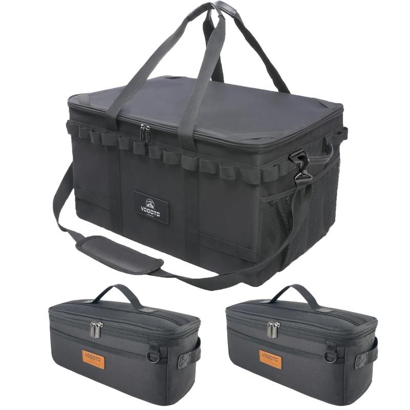 YOGOTO 収納ボックス アウトドア キャンプ ギアボックス コンテナ 60L トランク収納 大容量 深型 車載収納 仕切り付き 大きいサイズ メッシュポケット付き デージーチェーン付き ショルダー