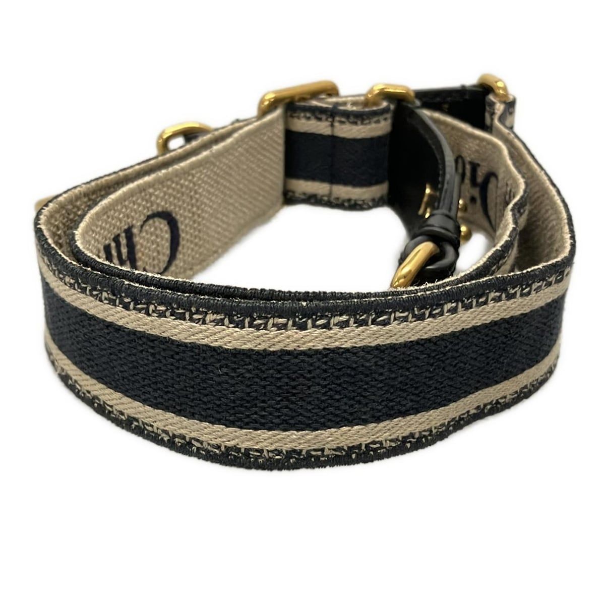 DIOR ChristianDior ディオール クリスチャンディオール ショルダーストラップ ベージュ×ネイビー×黒 エンブロイダリー レザー