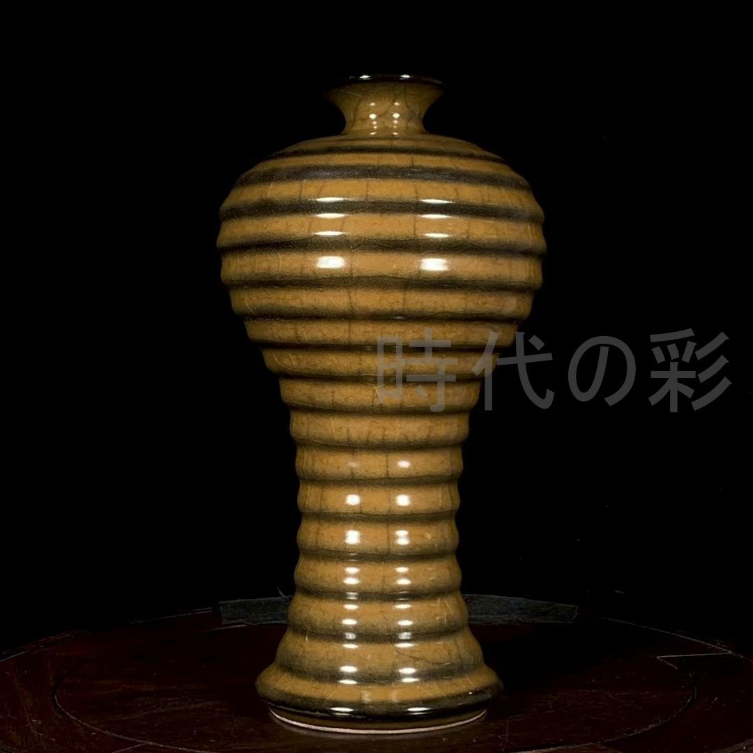 中国古美術 旧蔵 宋 官窯 弦文 梅瓶 古陶磁器 花瓶 書斎飾り 中国古玩 唐物 古賞物 時代物 R07092318