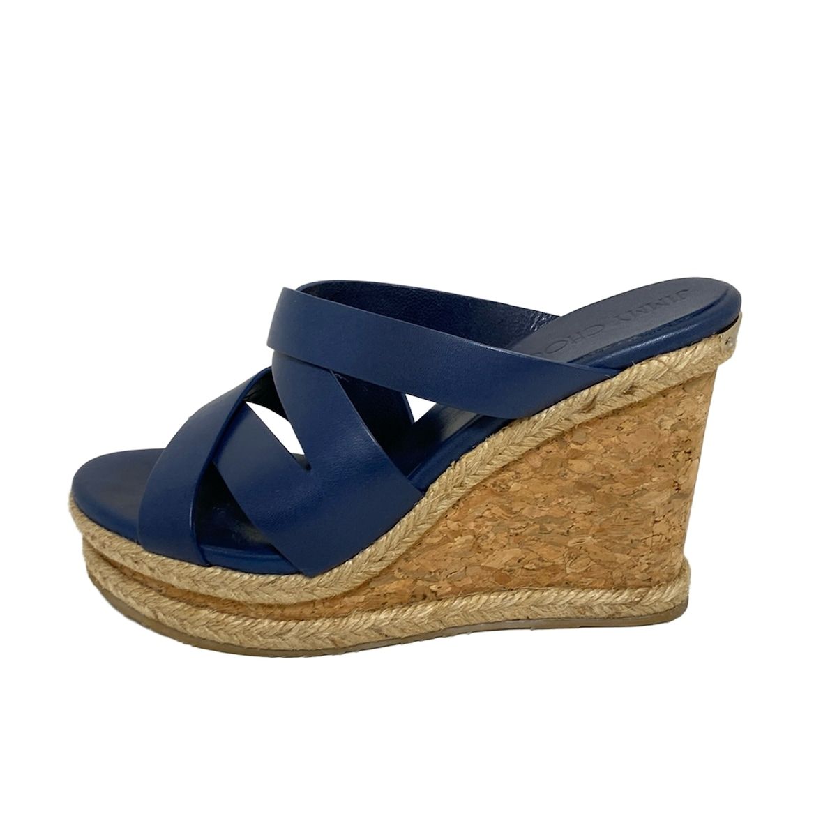 JIMMY CHOO ジミーチュウ ミュール 36 レディース - ネイビー オープントゥ|ウェッジソール レザー
