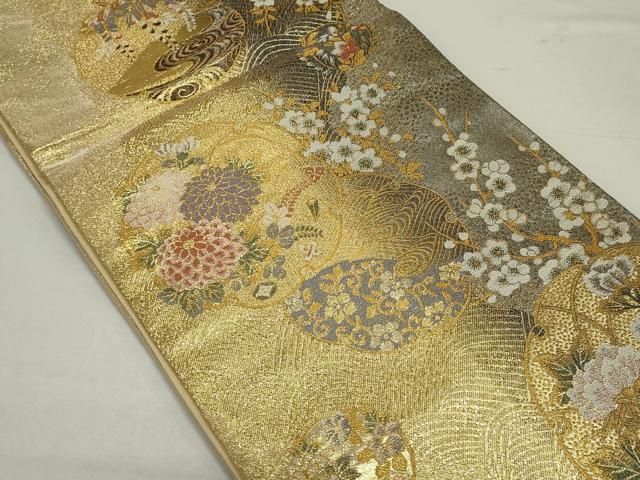 平和屋着物◎六通柄袋帯 唐織 雪輪吉祥花文 金銀糸 正絹 逸品