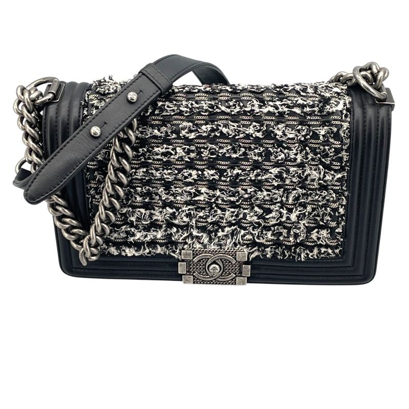 シャネル レザー ツイード ボーイ シャネル ショルダーバッグ 25 CHANEL シャネル ボーイシャネル ココマーク チェーン