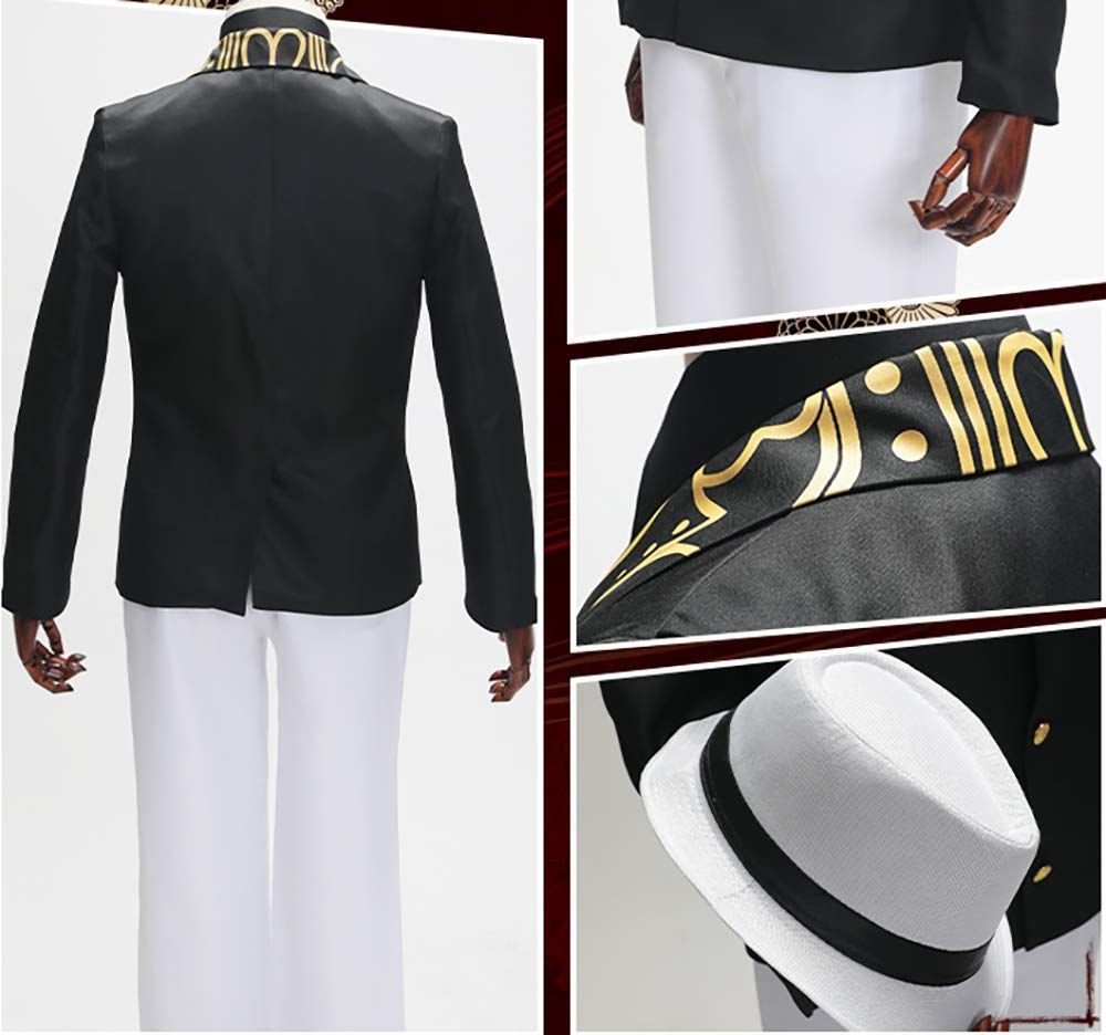 S-C Live 鬼舞辻無惨 コスプレ衣装6点セット ウィッグ付 帽子付 スーツセット 黒ワイシャツ 黒トップス 白ズボン 白ネクタイ コスチューム