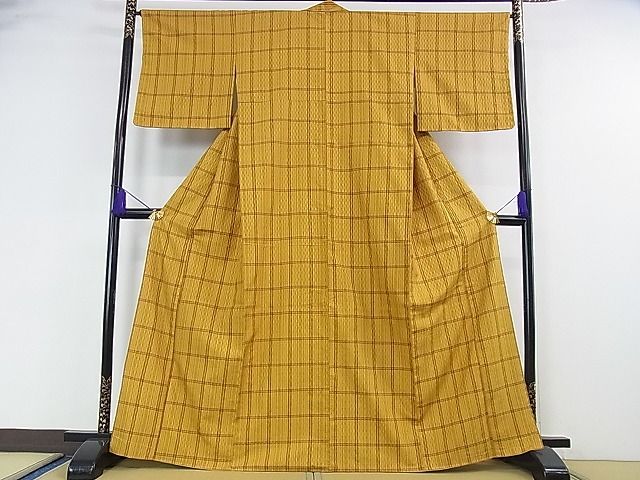 山下八百子 本場黄八丈 市松綾織 紬 3 kh 1174