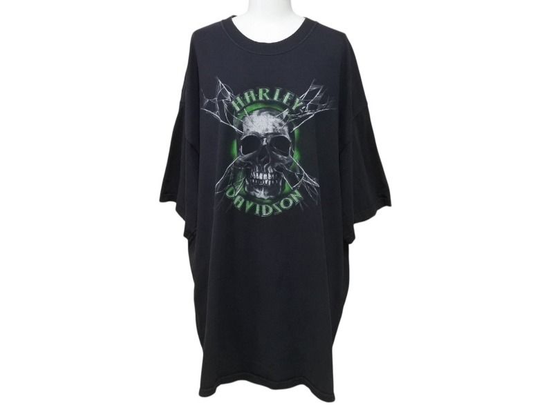 HARLEY DAVIDSON ハーレーダビットソン スカルプリント 半袖Tシャツ ブラック グリーン ホワイト サイズ2XL 4b002757