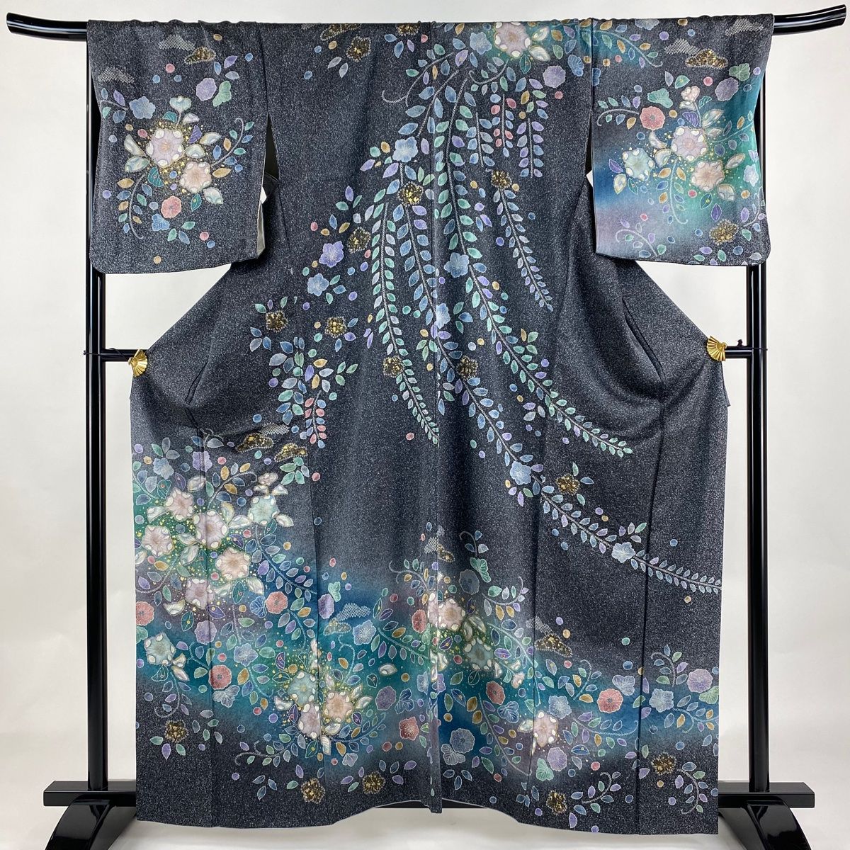 訪問着 身丈156cm 裄丈63.5cm S 袷 辻ヶ花 笠松 灰色 正絹 秀品 一つ紋  