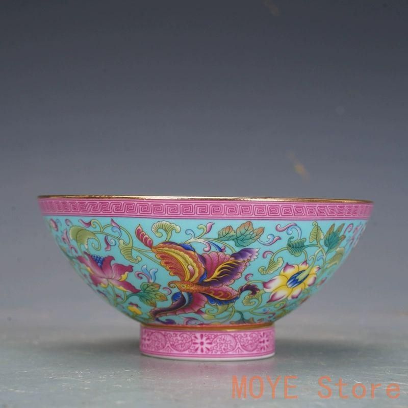 清乾隆磁器琺瑯彩花卉蝶碗 景徳鎮 陶磁器 装飾品 現代工芸品