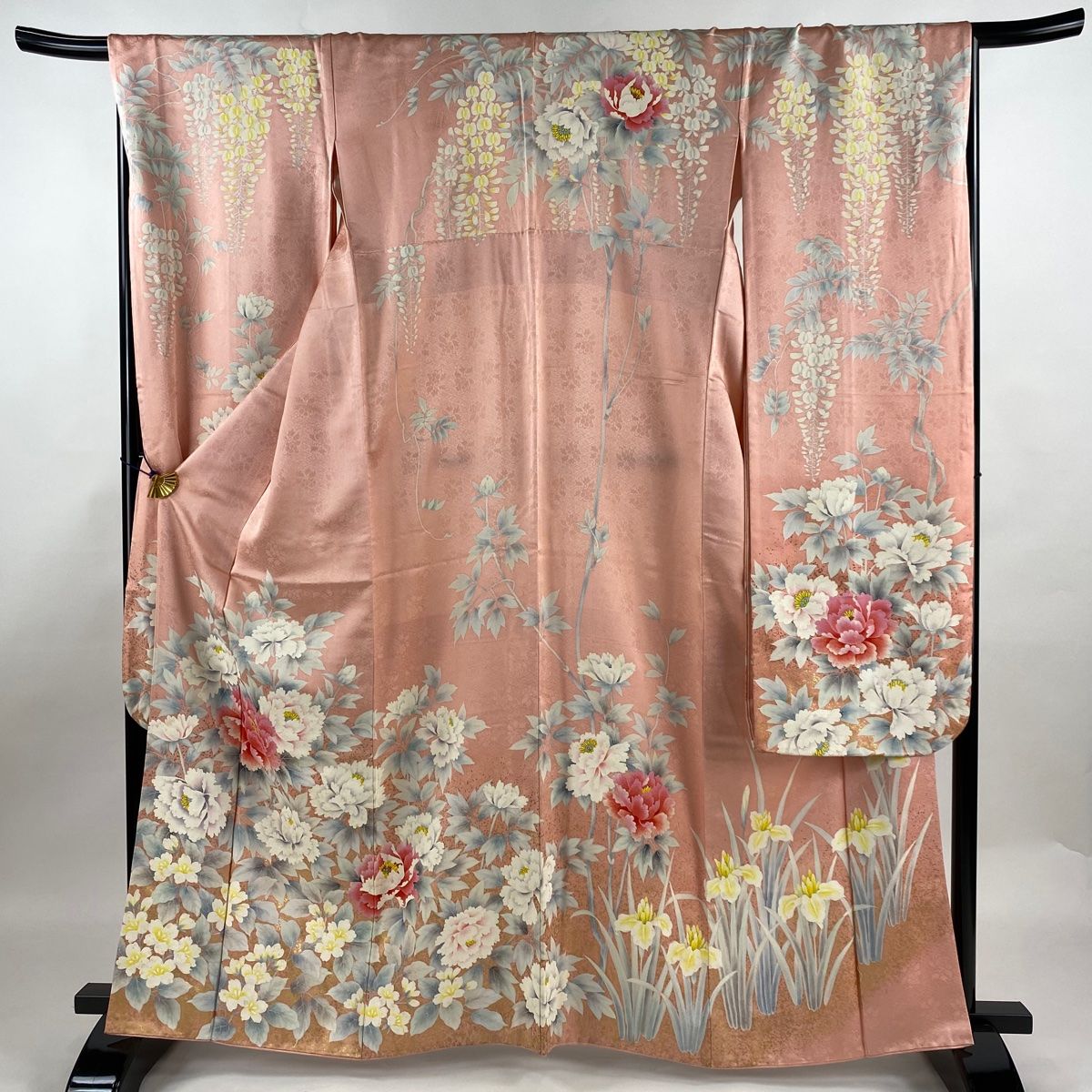 振袖 身丈163.5cm 裄丈69cm L 袷 牡丹 草花 金彩 ピンク 正絹 名品
