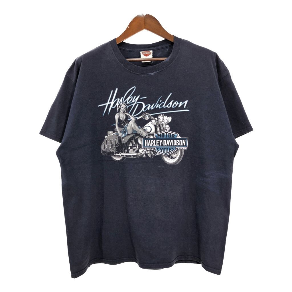 HARLEY DAVIDSON ハーレーダビッドソン モーターサイクル Ｔシャツ ネイビー メンズ XL 古着 U1667