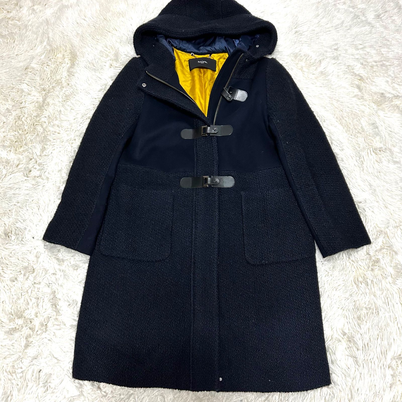 Paul Smith BLACK ポールスミスブラック バイカラー ダッフルコート 牛革 ウール ネイビー 40