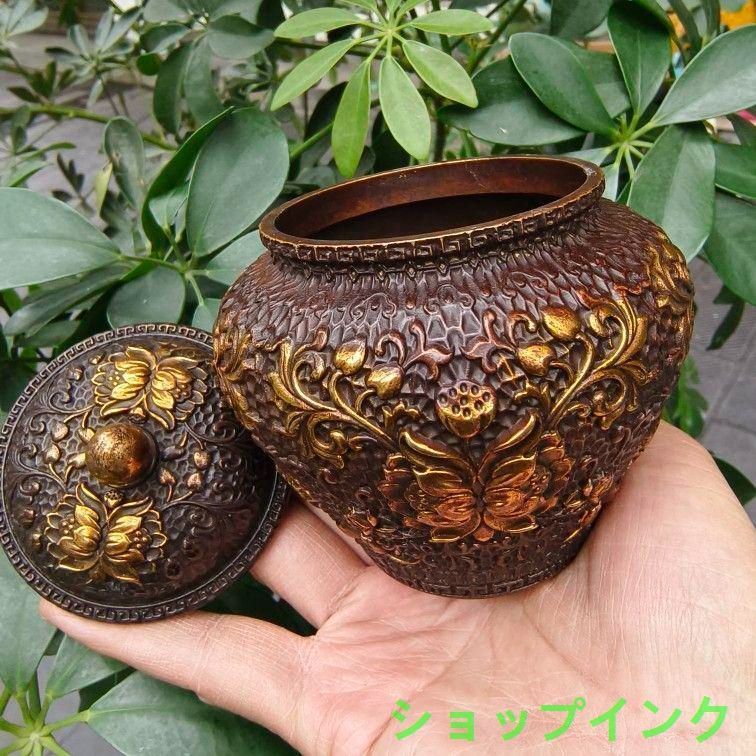 銅 細工 レリーフ龍鳳銅缶 茶缶 貯蔵缶 装飾品 工芸品 置物 銅 細工 レリーフ龍鳳銅缶 茶缶 貯蔵缶 装飾品 工芸品 置物