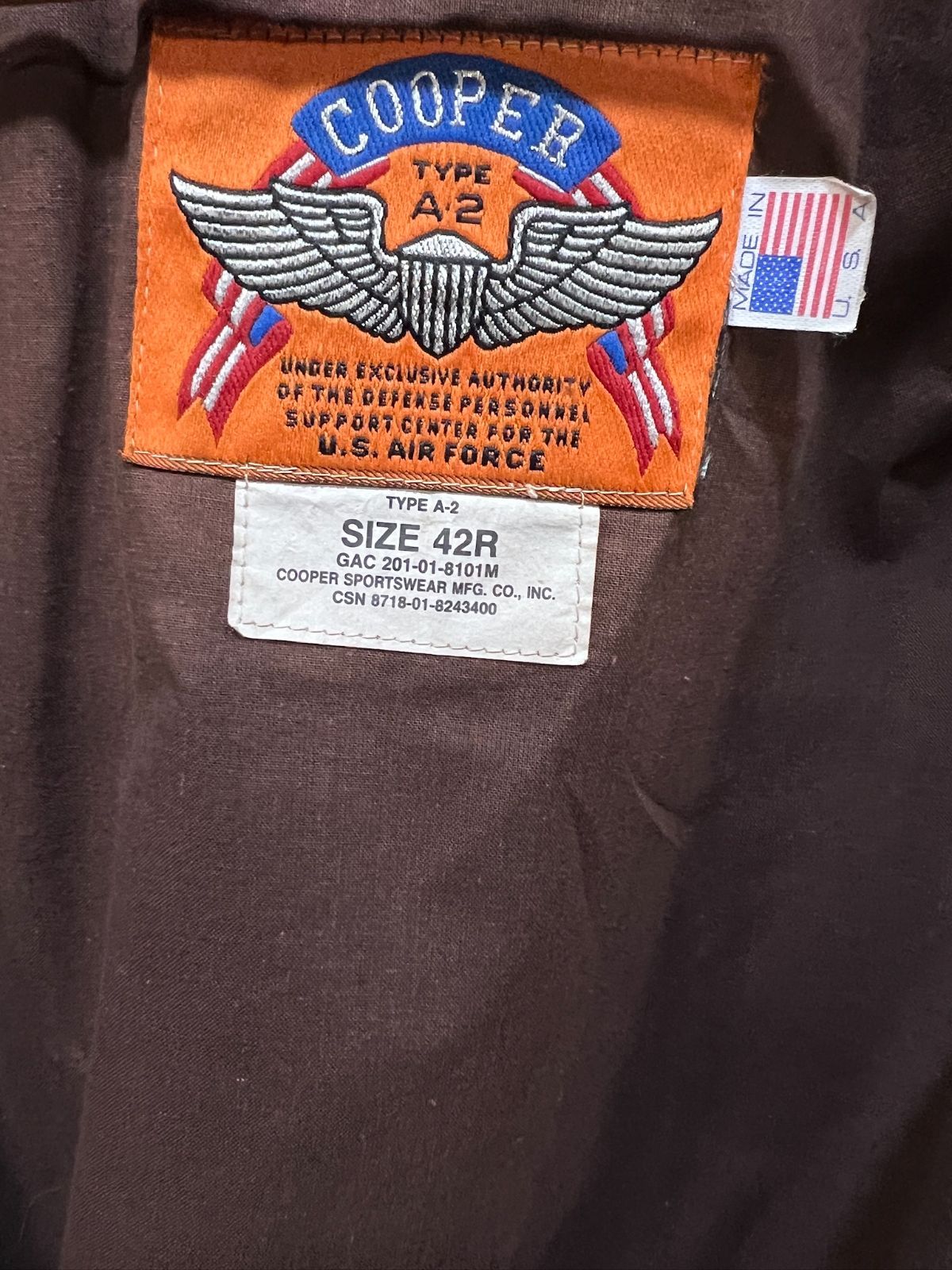 美品 USA製 COOPER ゴートスキン A-2 フライトジャケット 42 クーパー