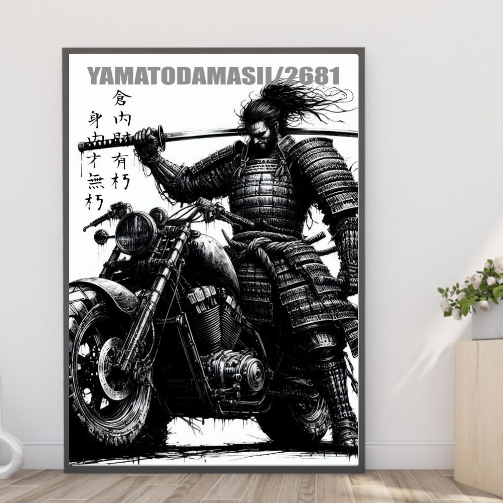 A4・A3ポスター【大和魂2681/大太刀とバイク】武士 侍 忍者 将軍 戦 時代劇 戦国武将 織田信長 豊臣秀吉 徳川家康 大河ドラマ 墨絵 ...