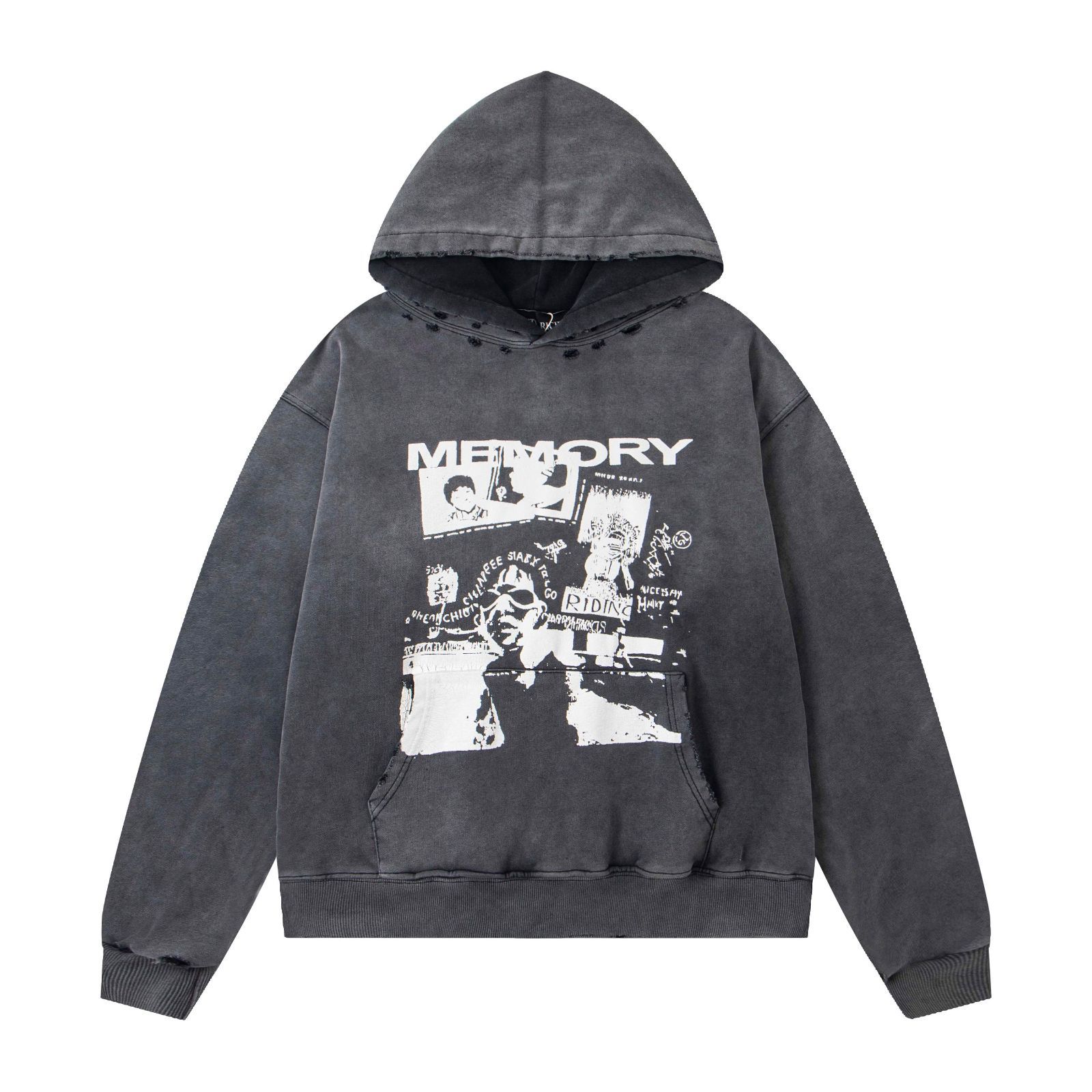 ♥ h ヴィンテージ風 ユニセックス ダメージ加工 キッズイラスト クラックプリント パーカー