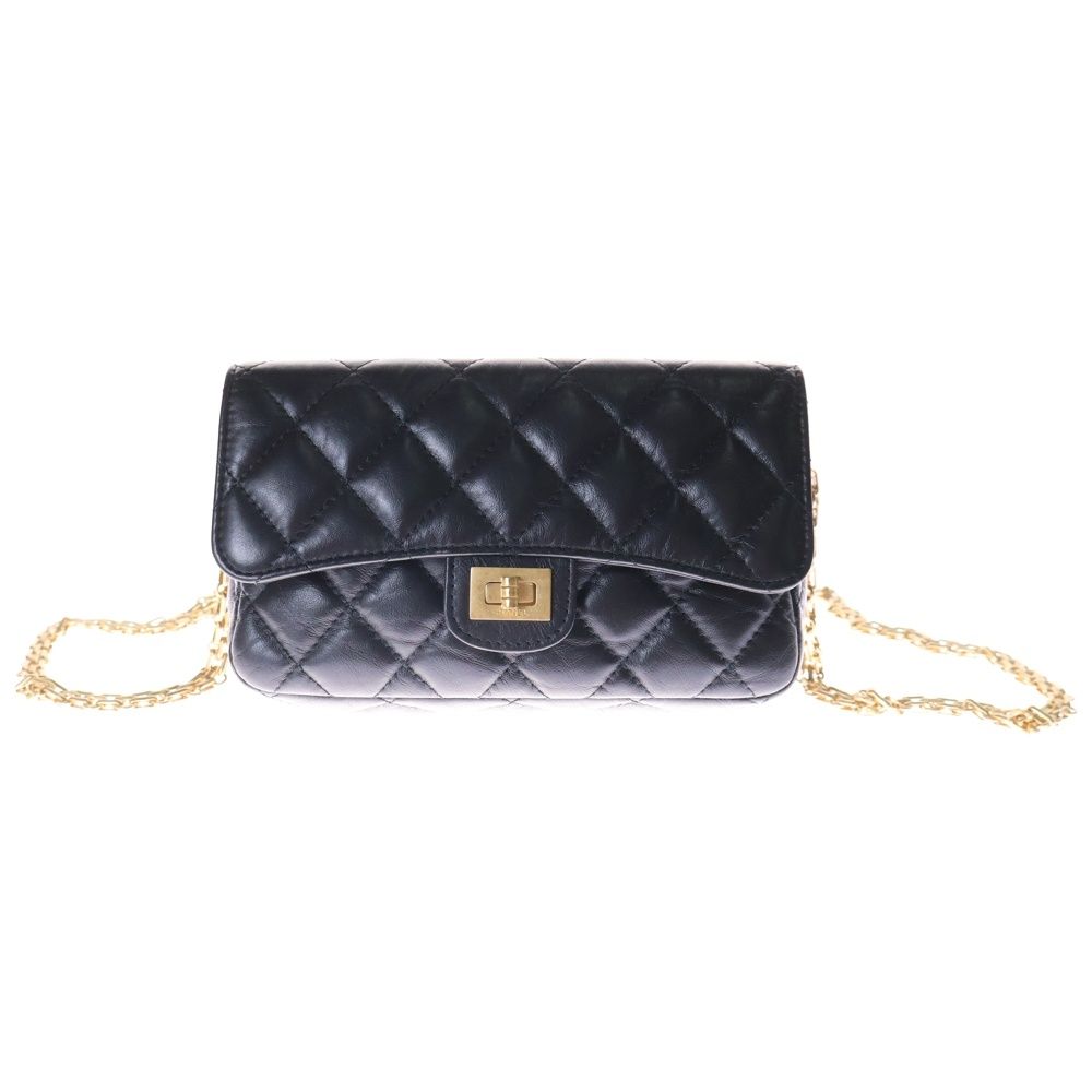 CHANEL シャネル 2.55 ミニチェーン ショルダーバッグ 黒 ゴールド金具 ターンロック ランダムシリアル AP2215