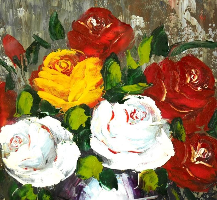 絵画　額装　肉筆彩色画　海外作家『バラ』アンティーク 山本彪一 「 薔薇 」 油絵 ・ 油彩画 F4 ( 4号 ) 絵画 洋画 肉筆