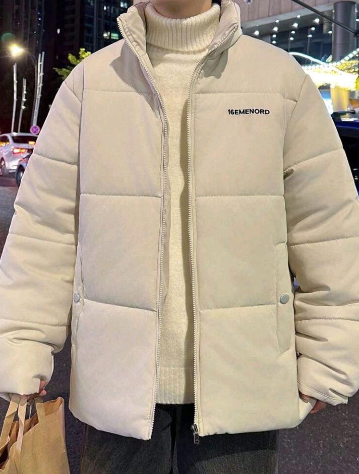 メンズレターグラフィックジッパーアップパッド入りコート