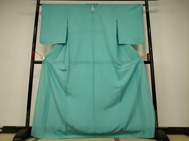 平和屋着物＊夏物 色無地 絽 枝葉紋紗 青緑色 ロング丈 正絹 AABB6736jd