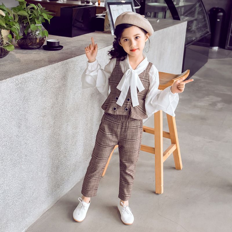 子供服 セットアップ 女の子 フォーマルスーツ 入学式 フォーマル スーツ パンツセット 子供スーツ チェック柄 ブラウス 3点セット ジュニア 入園式 卒業式 オシャレ 110 120 130 140 150 160 子供スーツ 上下 子ども服yilu01