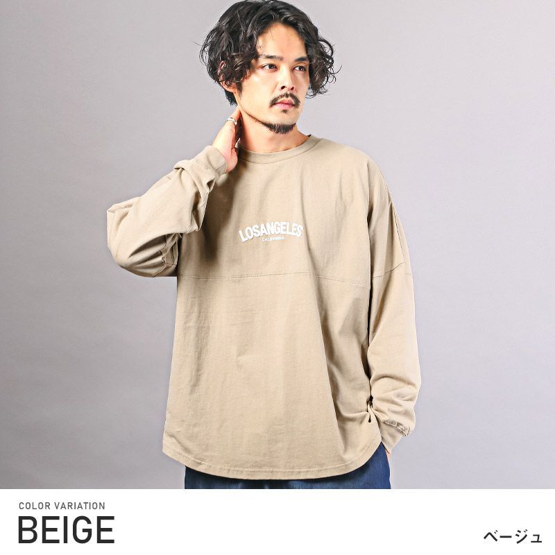 ロンT メンズ 長袖Tシャツ ビッグシルエット バックロゴ 発泡プリント