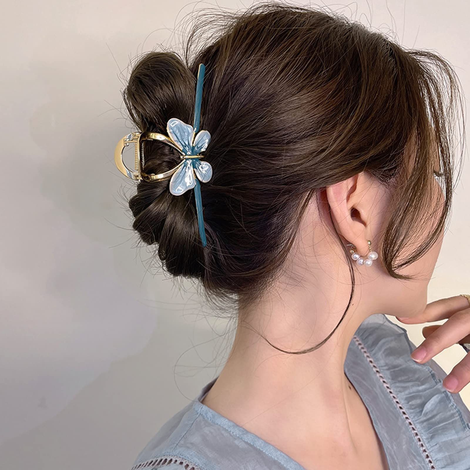  オフィス 髪飾り おしゃれ 大きめ クリップ 贈り物 髪留め ヘア レディース用 シンプル 韓国風 ヘアクリップ バンスクリップ ブルー HAPVITAL 書類スタンド 事務用品 クリップ クリップ 輪ゴム