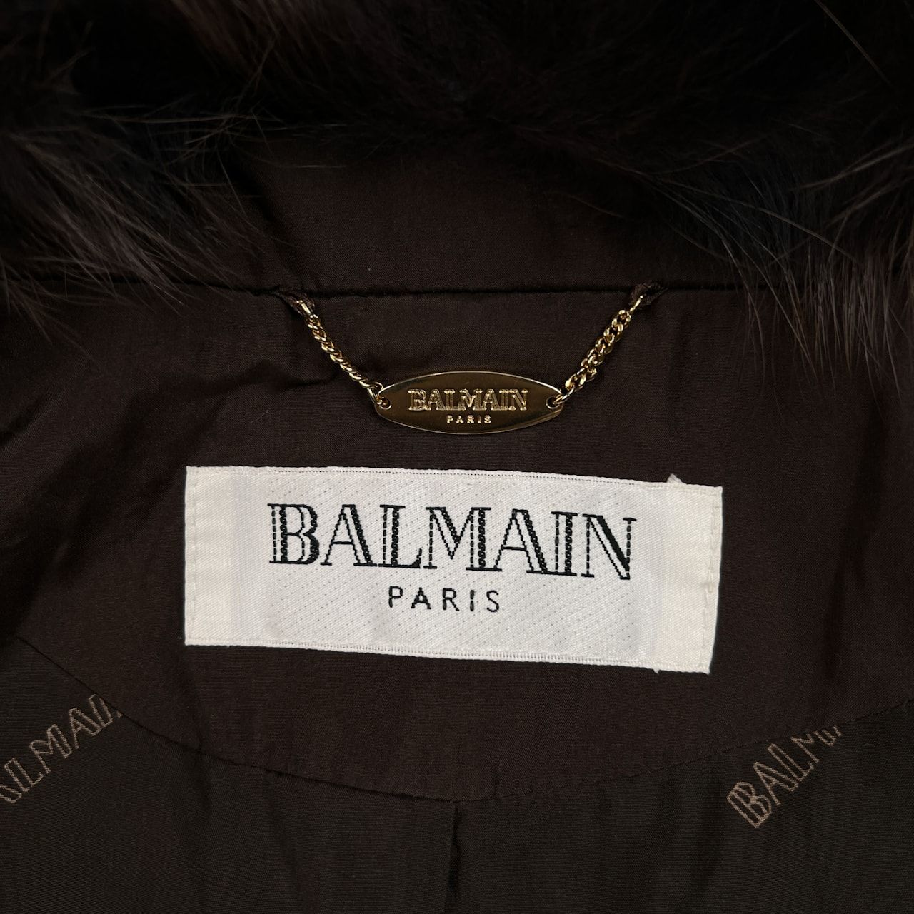 BALMAIN バルマン シルク100％ 毛皮ファー ダウン ジャケット コート