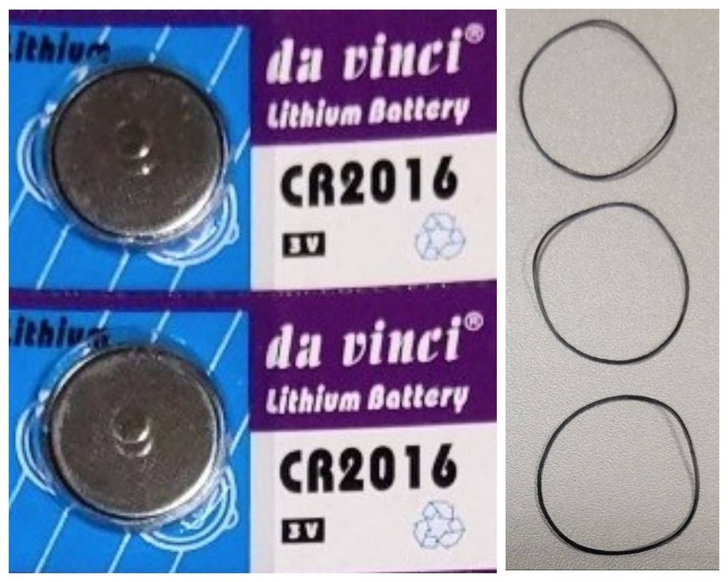 リチウムCR2016コイン電池２個＋ Oリング 0.5mm厚 15-16-17mm 各