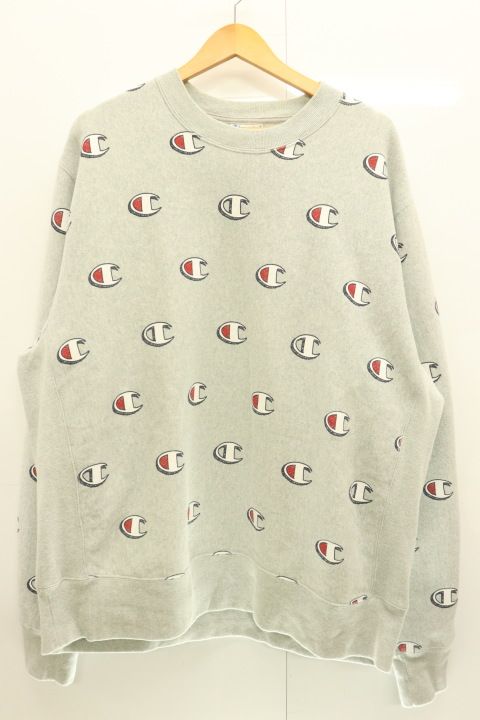 【中古】 CHAMPION メンズスウェット XL REVERSE WEAVE CREW ALL OVER PRI CHAMPION XL グレー 灰 総柄
