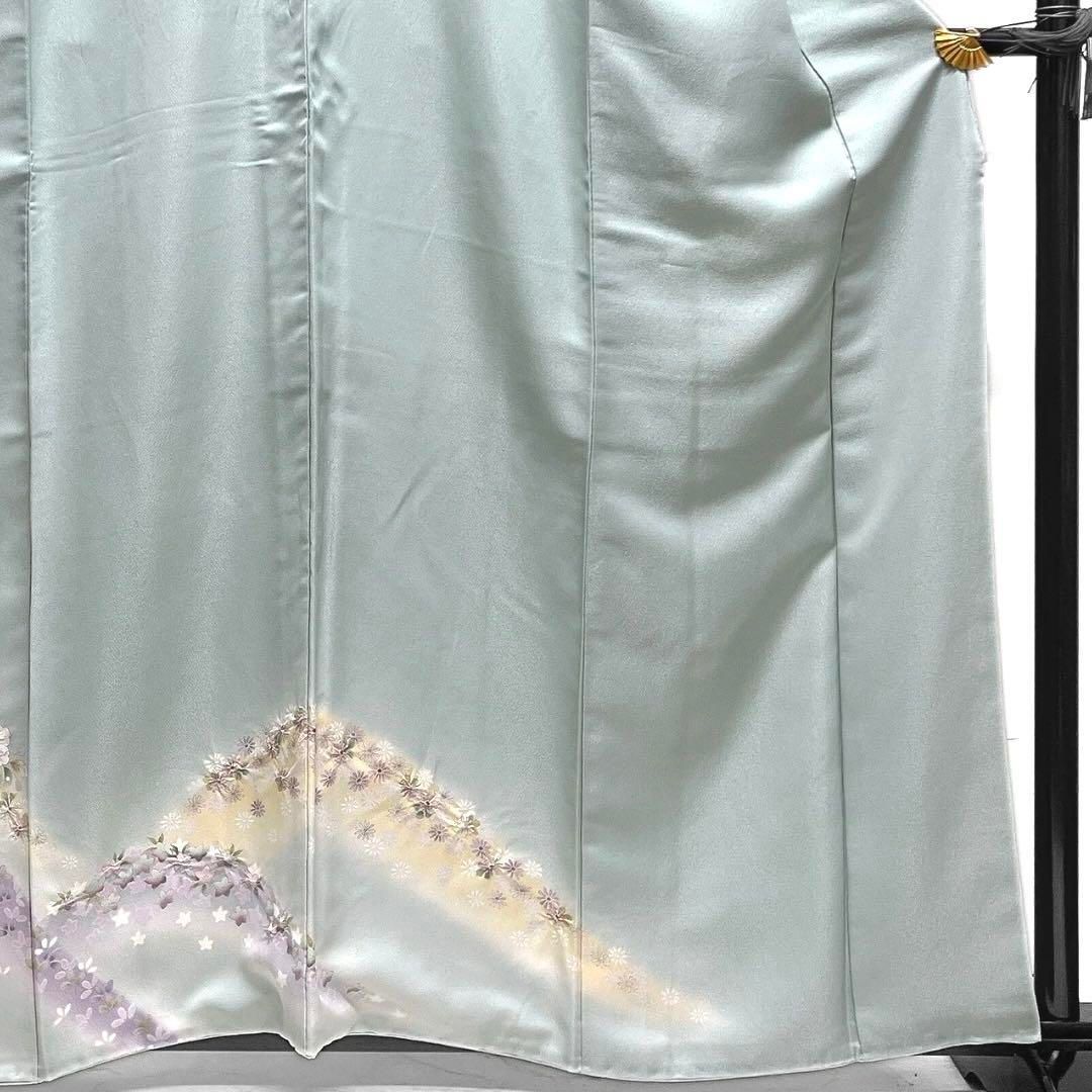 訪問着 辻ヶ花 菊 桔梗 萩 銀通し 絞り グリーン 着物 032a d 訪問着 辻ヶ花 菊 桔梗 萩 銀通し 絞り グリーン 着物 032a d