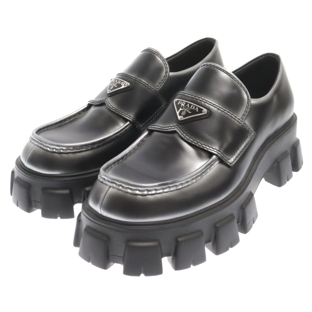PRADA プラダ モノリス ブラッシュドレザーローファー グラデーション レザーシューズ 2DE129 ブラック/シルバー PRADA (プラダ) モノリス ブラッシュドレザーローファー