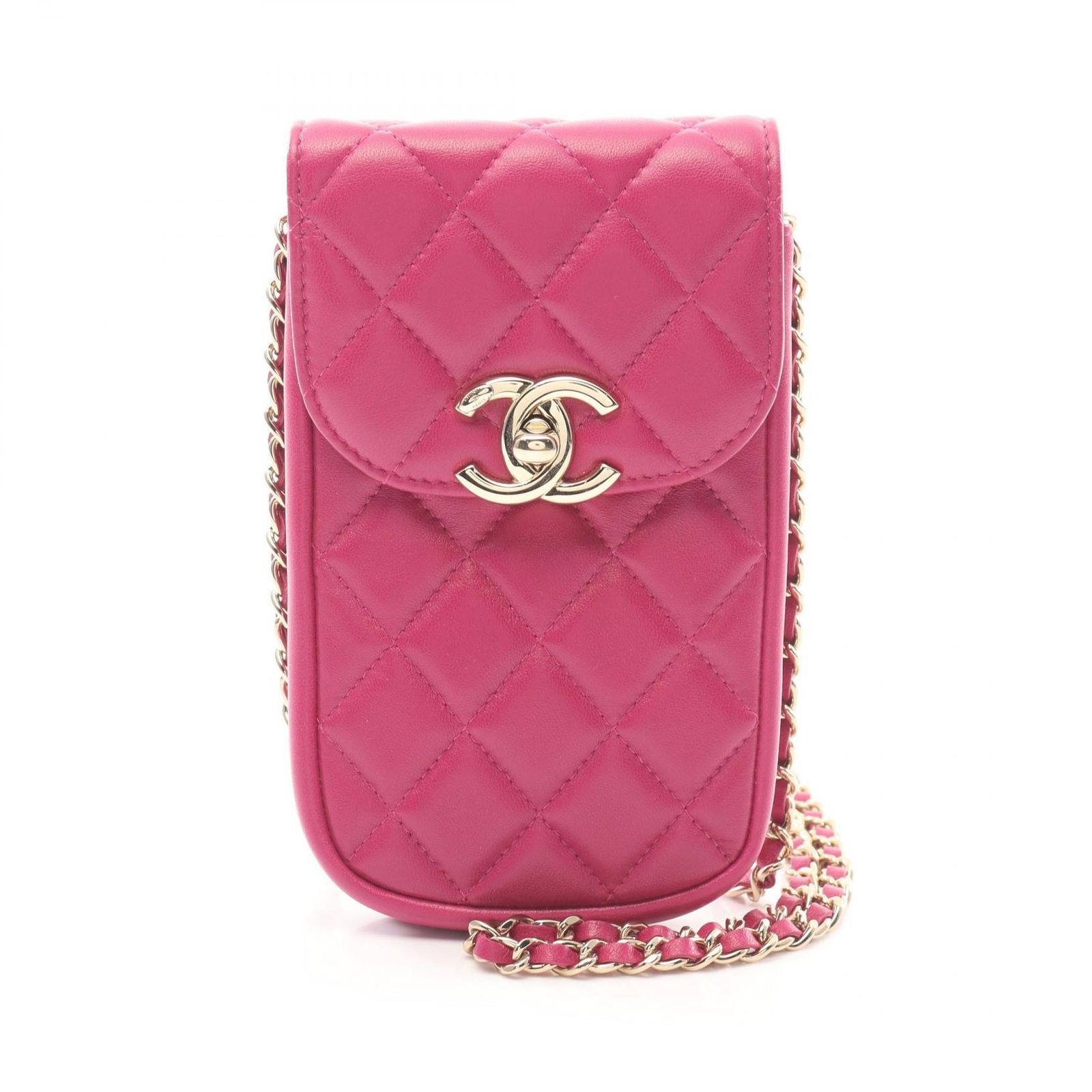 シャネル CHANEL ショルダーバッグ マトラッセ フォンケース パープル ラムスキン 羊革 マトラッセ フォン チェーンショルダー レディース Used A