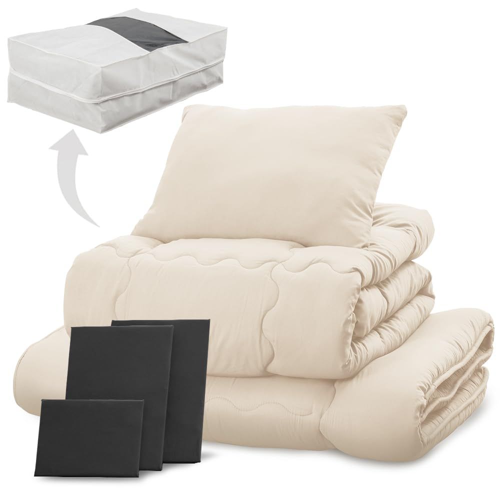 しっとりなめらかピーチスキン加工 掛け布団 すっきり収納ケース付き 敷布団 抗菌防臭 枕 シングル 各カバー付き 布団7点セット ブラック アイリスプラザ