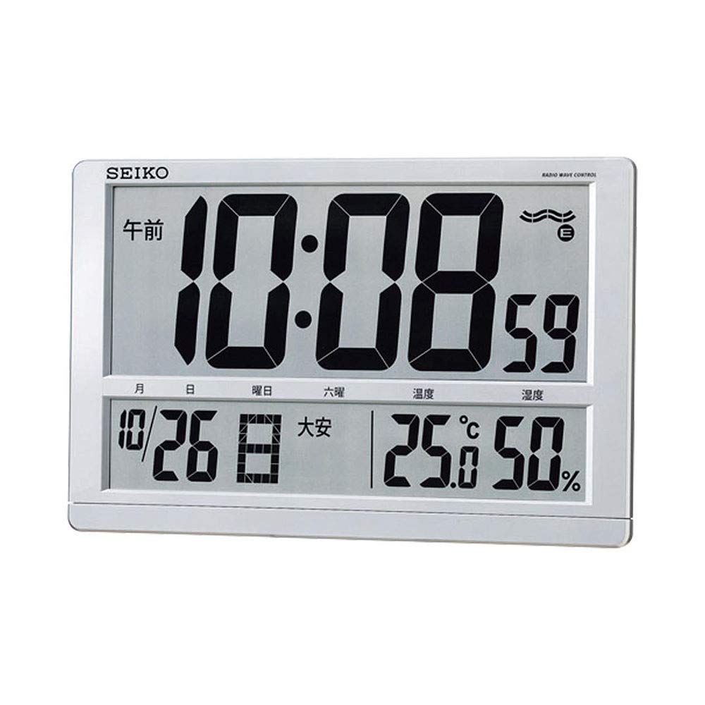 セイコークロック(Seiko Clock) セイコー クロック 掛け時計 置き時計 兼用 電波 デジタル カレンダー 六曜 温度 湿度 表示 大型 銀色 メタリック SQ433S SEIKO [01:通常] [単品]