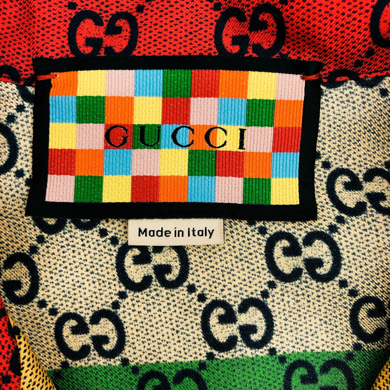 GUCCI グッチ シルク 半袖オープンシャツ マルチカラー XL 44 GG柄