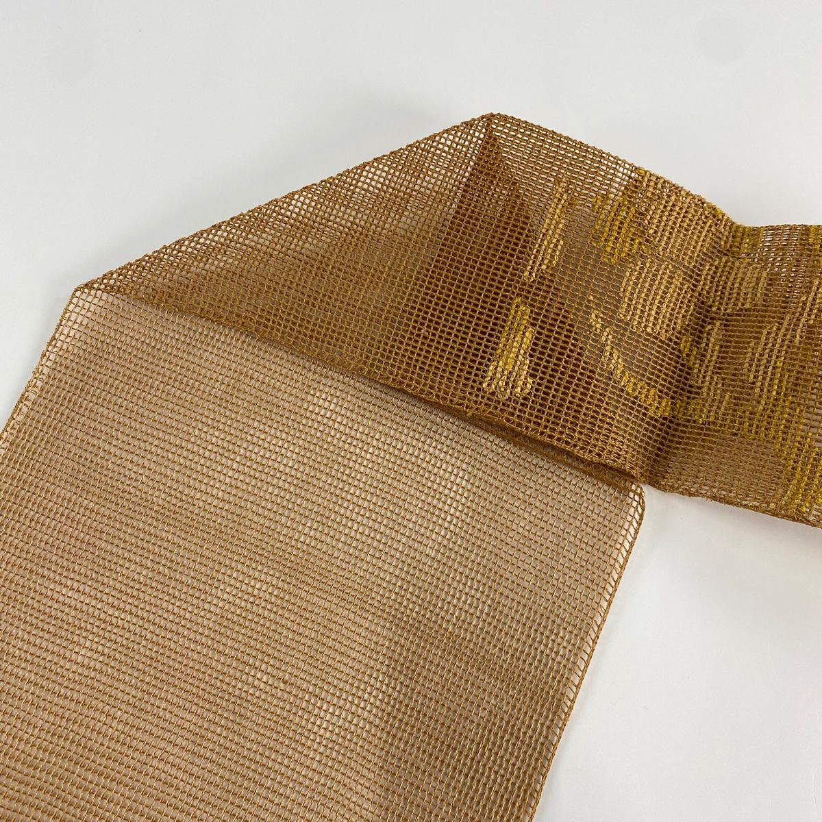 名古屋帯 秀品 夏帯 羅 八寸名古屋帯 松葉仕立て 葡萄 山吹茶色