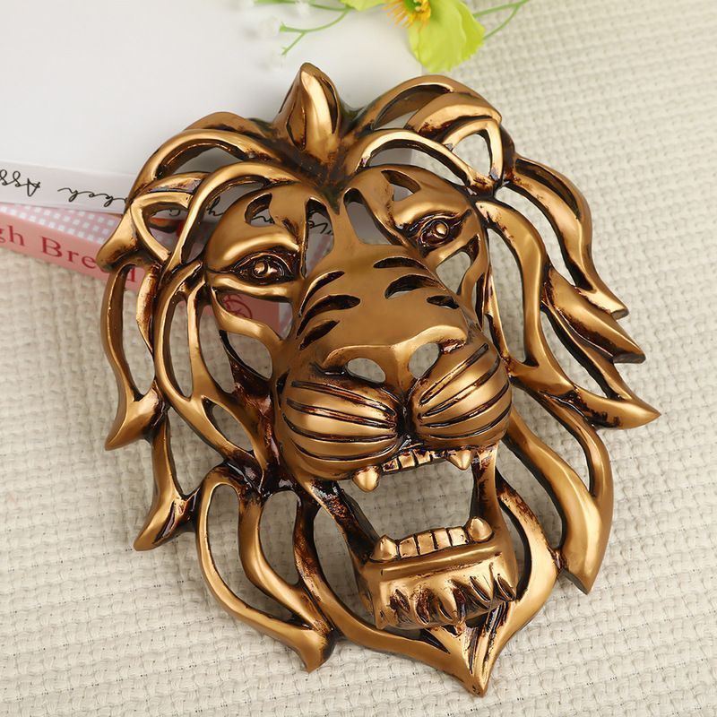 ライオンの頭部彫刻 黒金 大きなゴールド色ライオン頭部壁掛け彫像