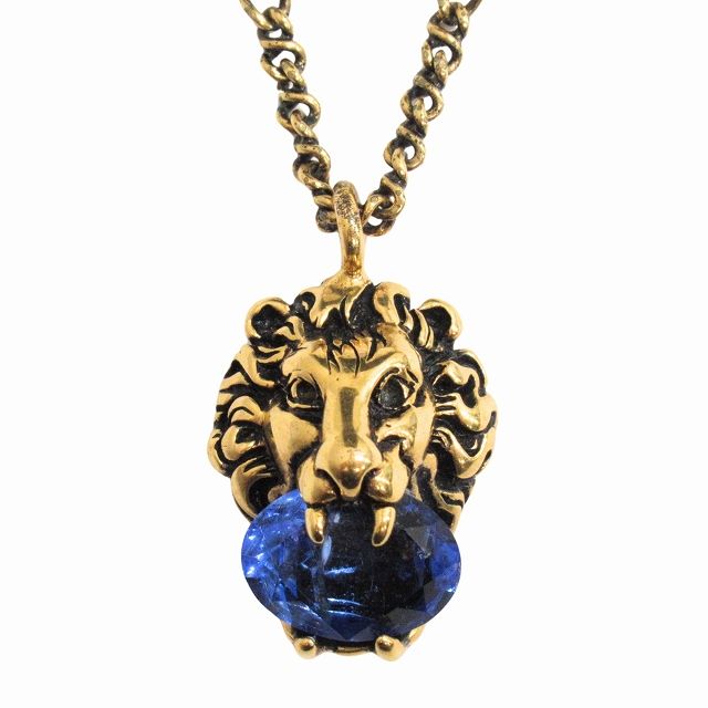 GUCCI クリスタルネックレス　ライオンヘッド　ゴールド グッチ GUCCI クリスタル ライオン ヘッド ネックレス アクセサリー