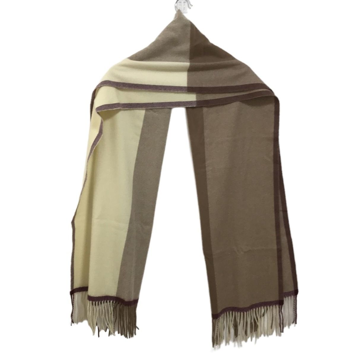 TOMORROWLAND トゥモローランド ストール ショール - ベージュ×アイボリー×パープル チェック柄 カシミヤ