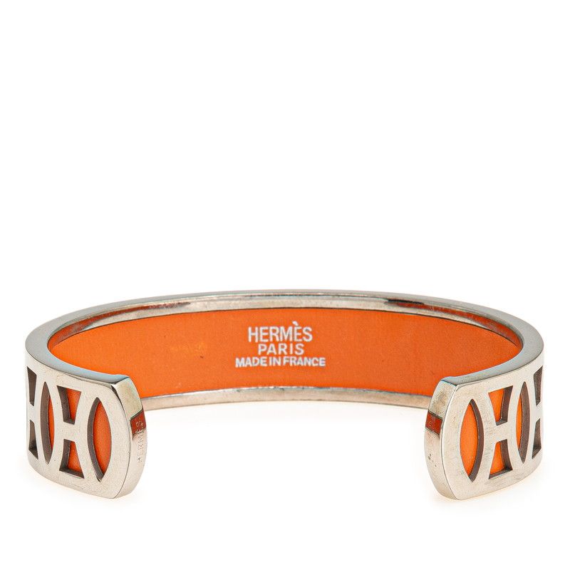 HERMES 可愛すぎるエルメス　レディースバングル　Hロゴ　エルメスオレンジ エルメス H オランプ バングル ホワイト ゴールド レディース