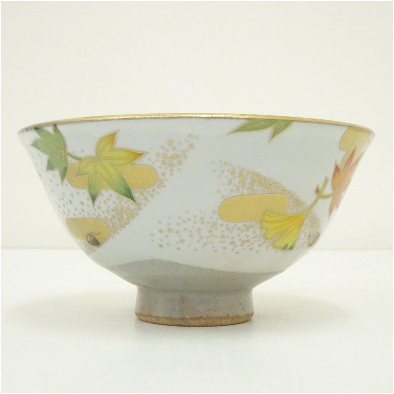 京焼 桑野睦子絵 御所の花 紅葉茶碗 茶道 抹茶 おしゃれ 抹茶