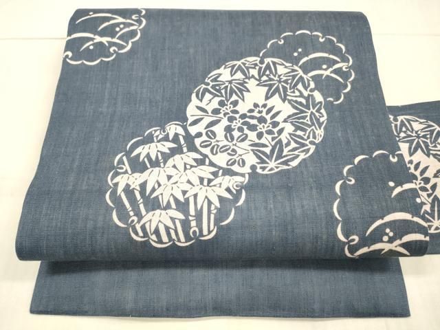 平和屋着物＊夏物 九寸名古屋帯 雪輪笹竹草花文 正絹 DAAX0012cm