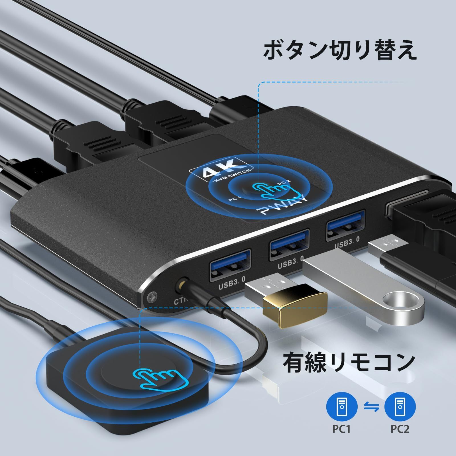 KVMスイッチ2台のPC接続