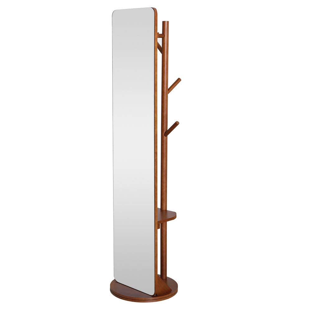 数量 ハンガー付ミラー 洋服収納 全身ミラー 回転ミラー 姿見 全身鏡 ミラー付き回転ハンガー163x40CM 単品 mirahope ブラウン