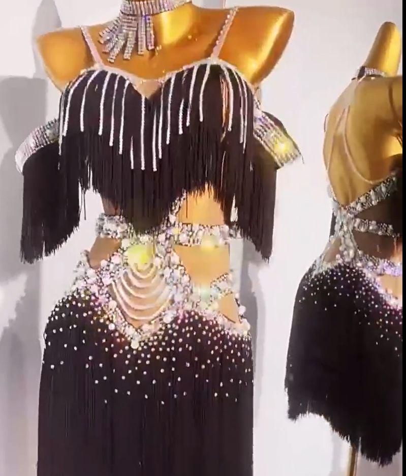 【卸し売り】 M 社交ダンス衣装 ラテンワンピース フリンジドレス 最安値に挑戦！
