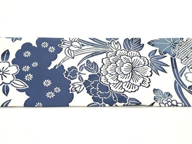 平和屋着物○塩瀬 全通柄九寸名古屋帯 型染め 草花松文 正絹 逸品