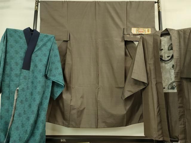 平和屋着物 上 男性 本場大島紬 アンサンブル 長襦袢 無双仕立て 長羽織セット 上村商店謹製 証紙付き DZAA9203kh5