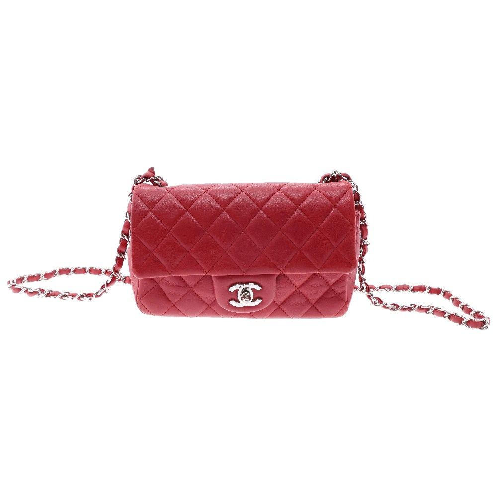 CHANEL (シャネル) ミニマトラッセ ラムスキン シングルフラップ シングルチェーン ショルダーバッグ レッド
