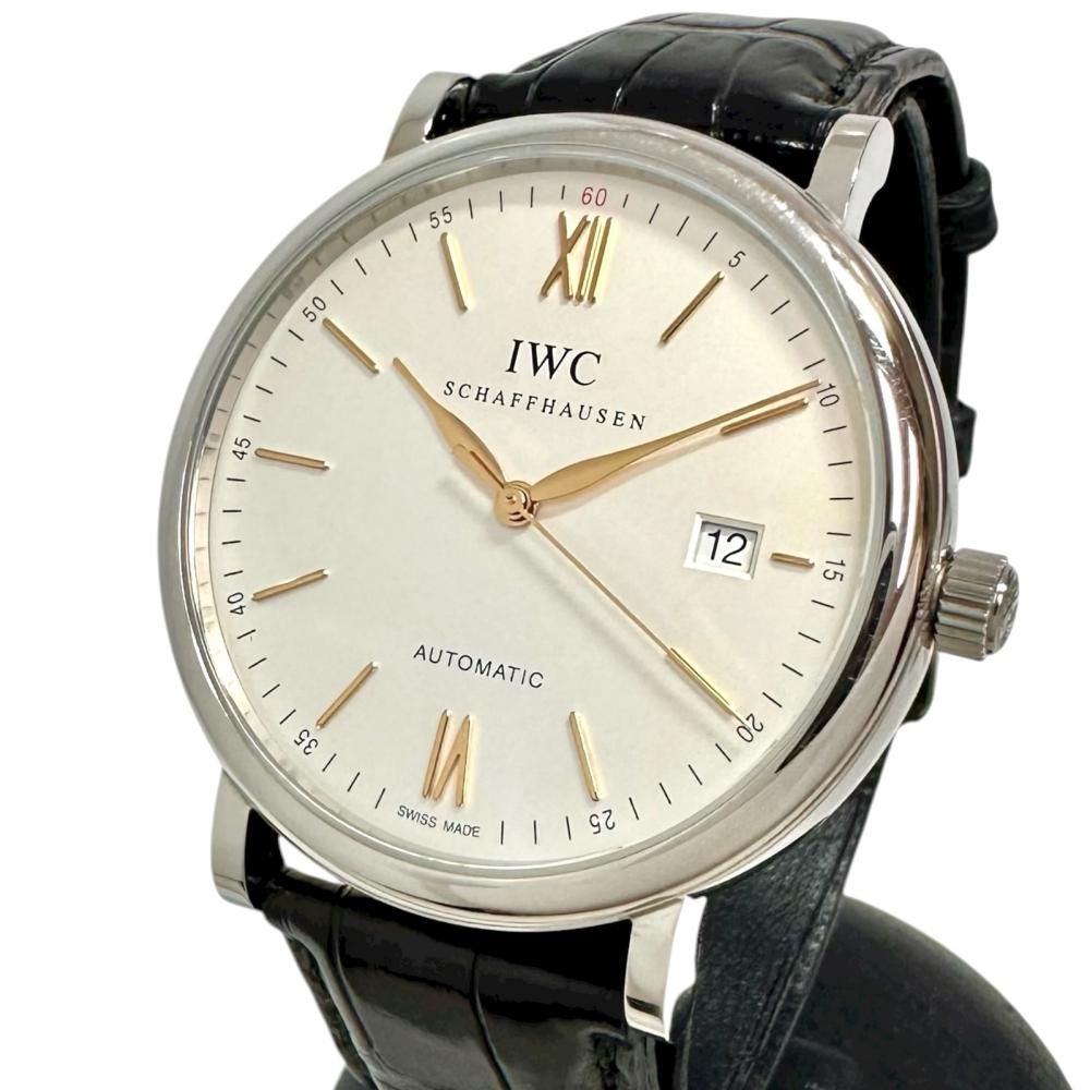 IWC|インターナショナルウォッチカンパニー ポートフィノ IW356517 保証書|ギャラ| き 腕時計 ステンレススチール|レザー 自動巻き|オートマ シルバー文字盤|ブラック革ベルト メンズ